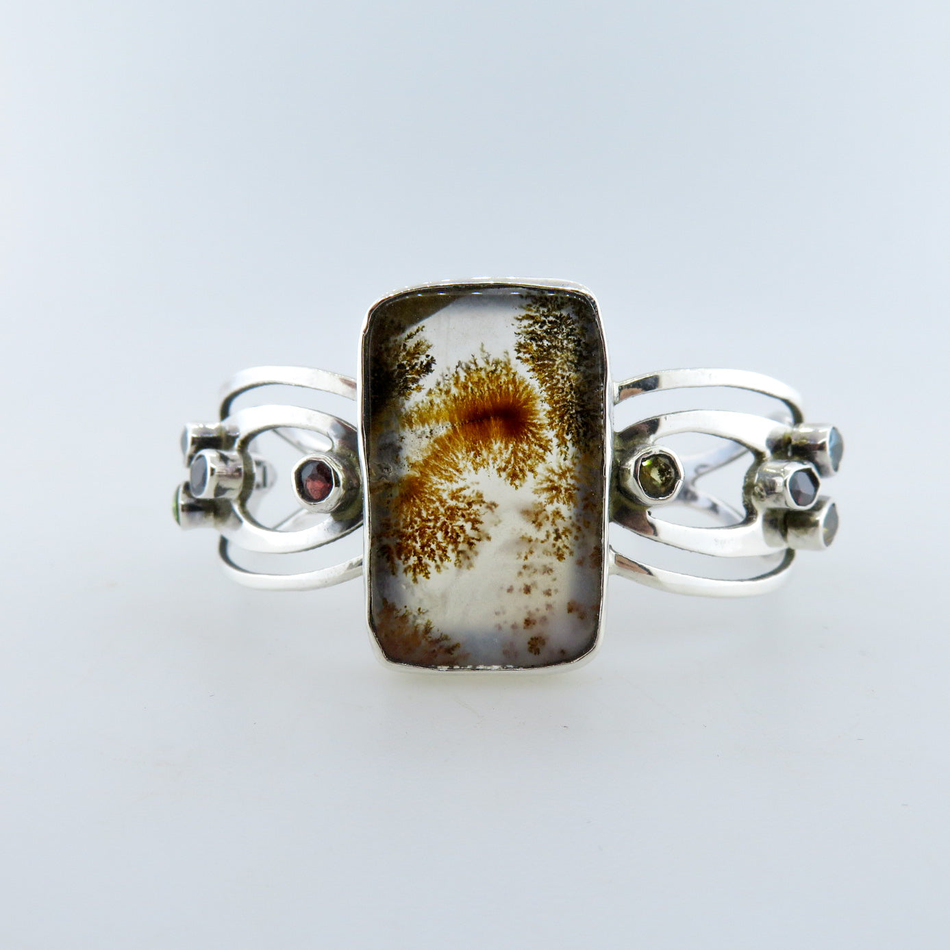 Agate Sterling Silver Bangle with Amethyst, Blue Topaz, Citrine, Garnet and Onyx