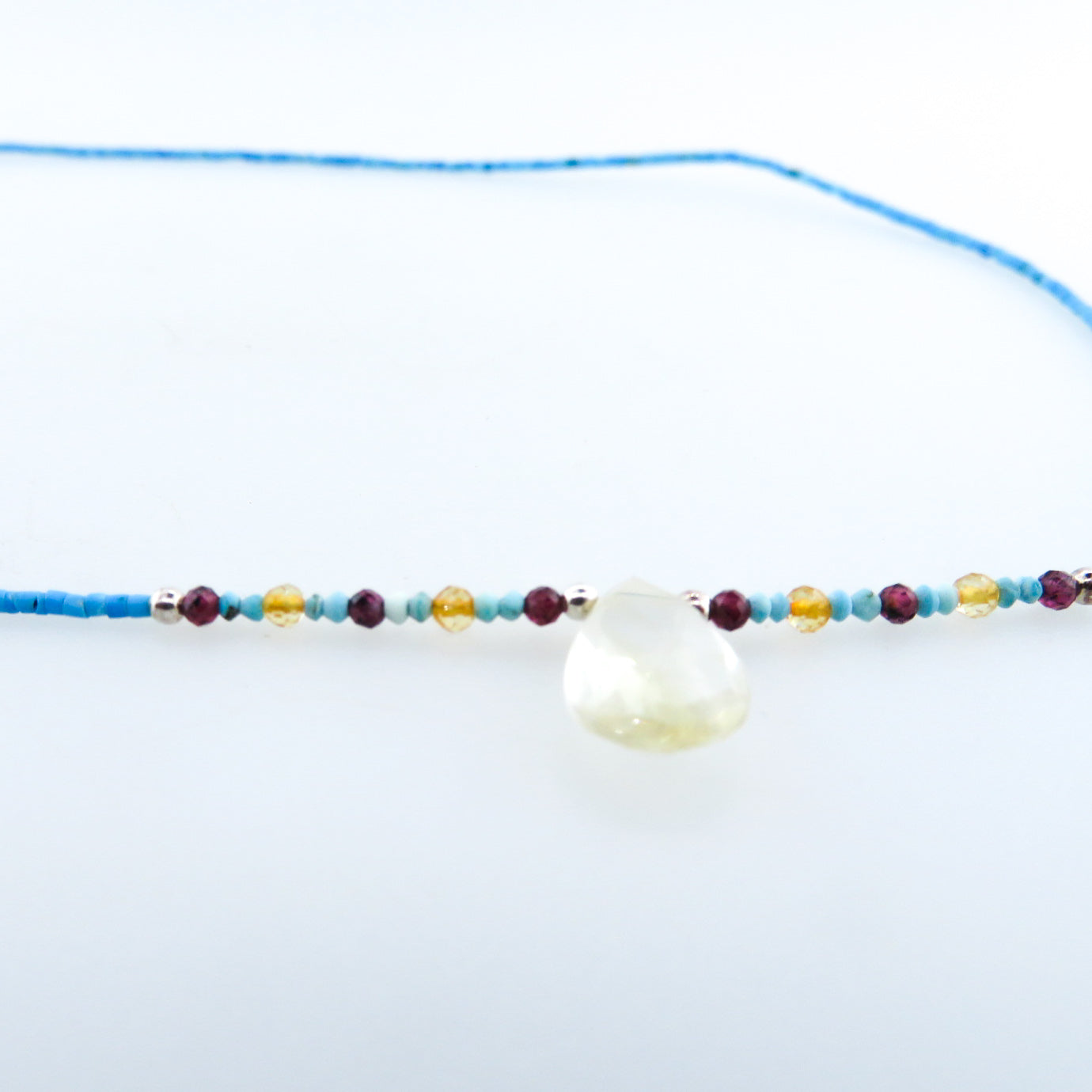 Turquoise Necklace with Citrine, Garnet, Carnelian and Silver Beads
