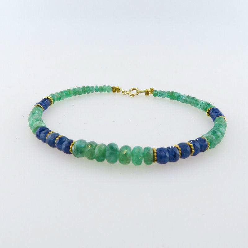 Emerald 18K Gold Bracelet with Blue Sapphire