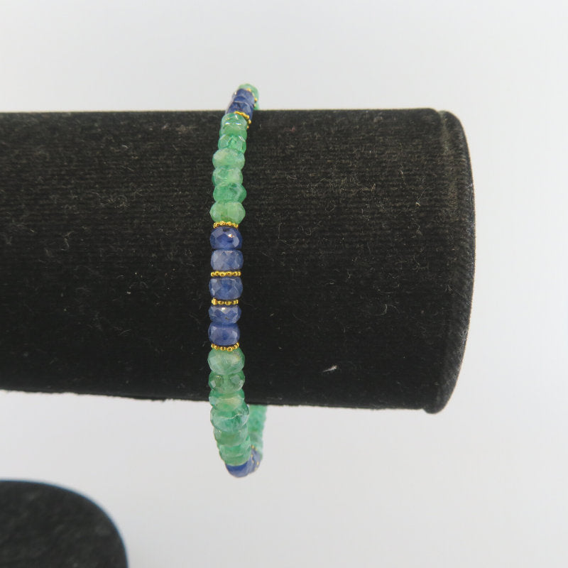 Emerald 18K Gold Bracelet with Blue Sapphire