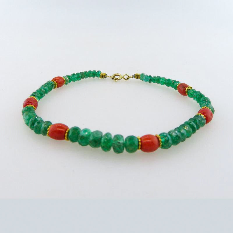Emerald 18K Gold Bracelet with Red Coral