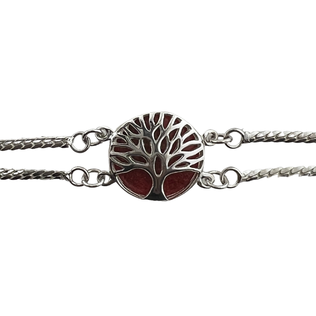 Red Coral Tree of Life Bracelet with Sterling Silver