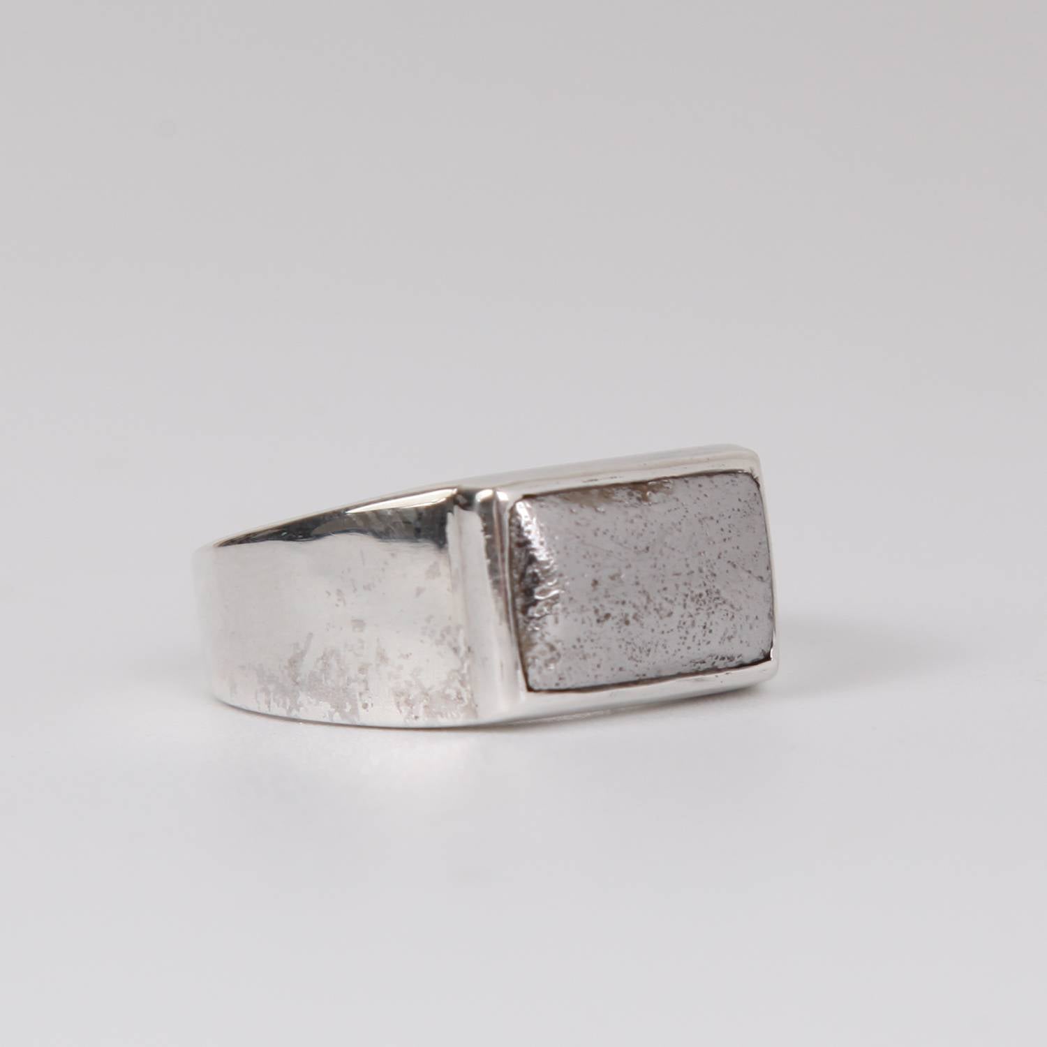 Sterling Silver Ring with Iron Nickle Meteorite Square