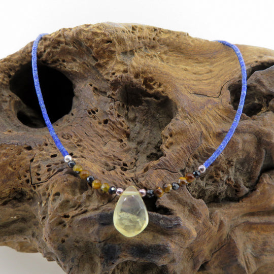 Lapis Lazuli Necklace with Citrine, Tiger's Eye, Black Onyx and Silver Brads