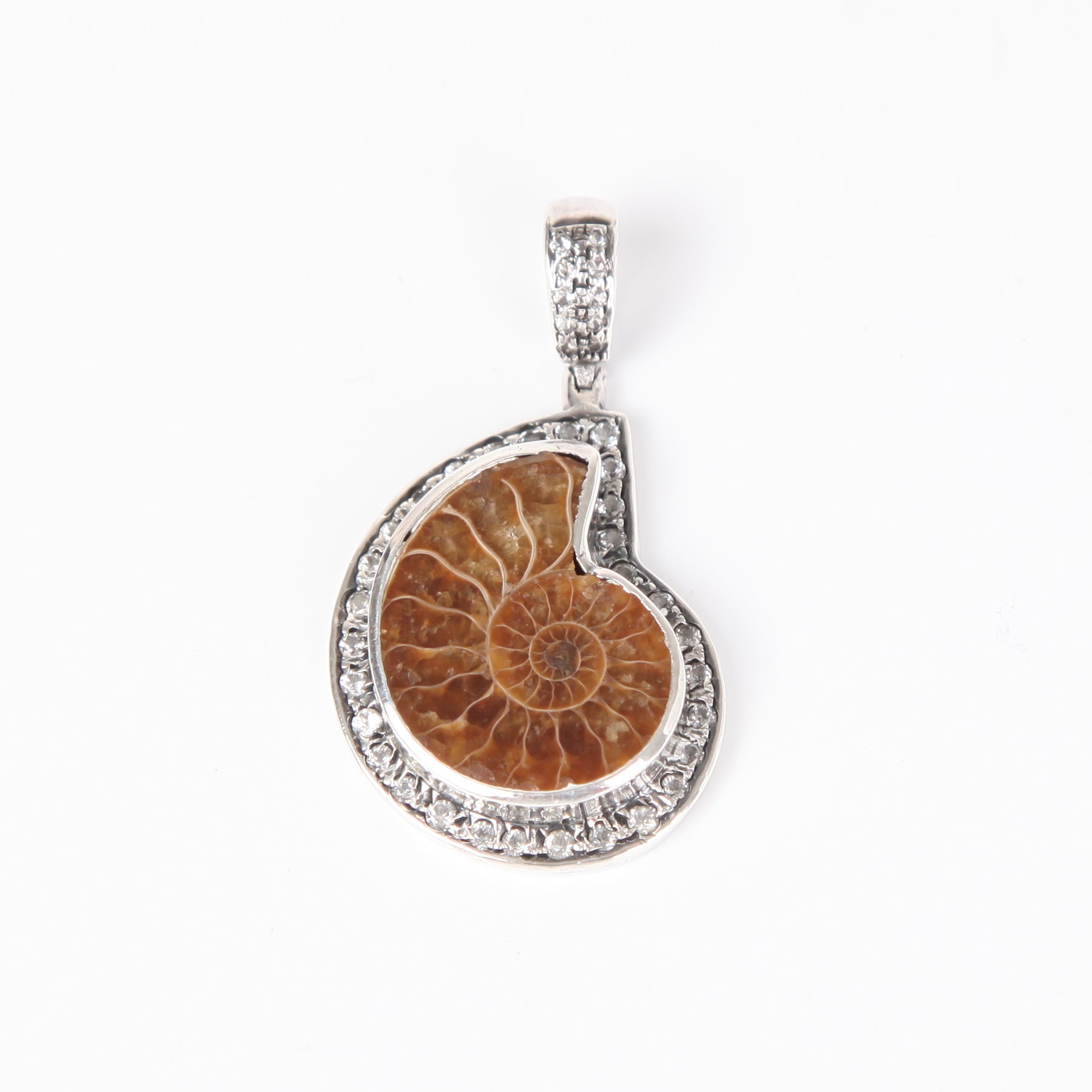 Ammonite Pendant with Zircon and Sterling Silver
