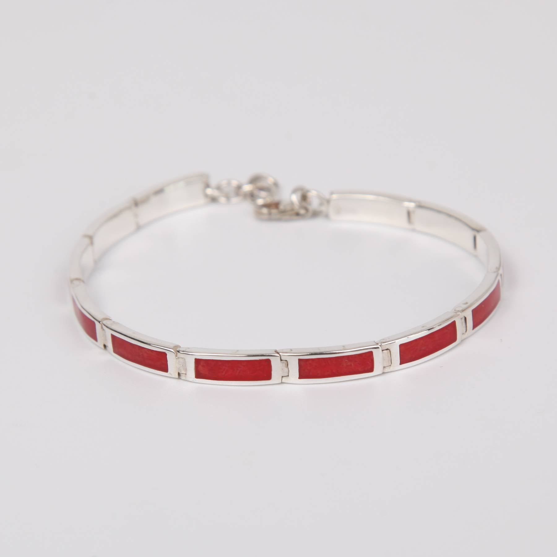 Red Coral Bracelet with Sterling Silver Small