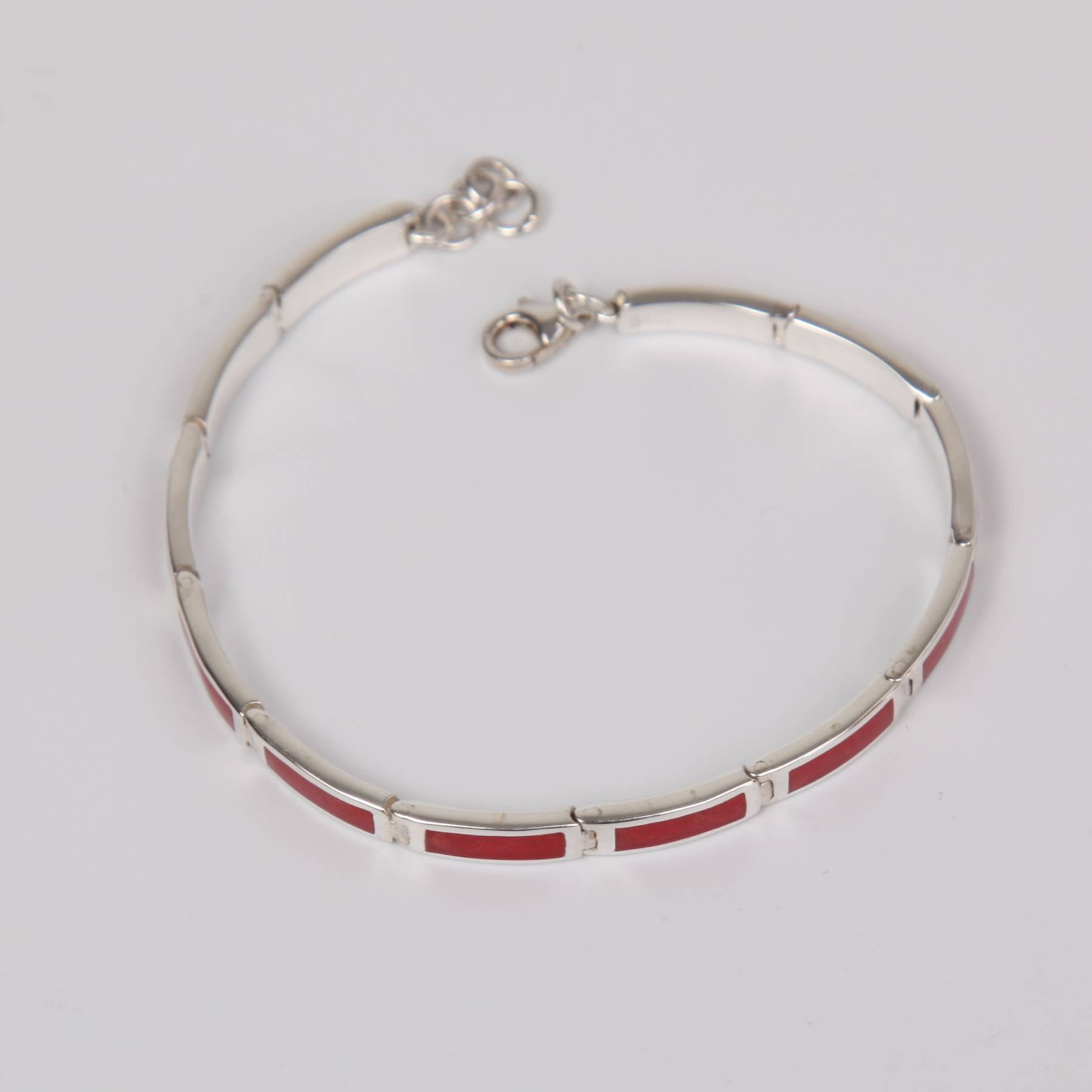 Red Coral Bracelet with Sterling Silver Small
