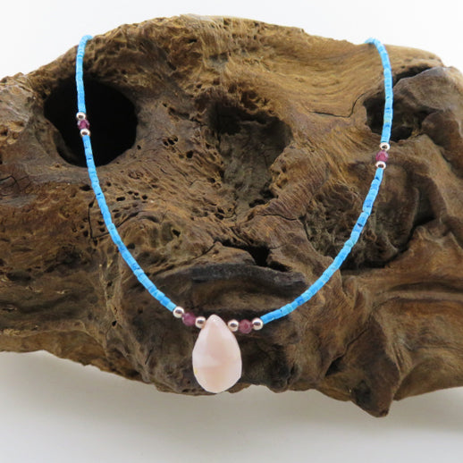 Turquoise Necklace with Agate, Garnet and Silver Beads