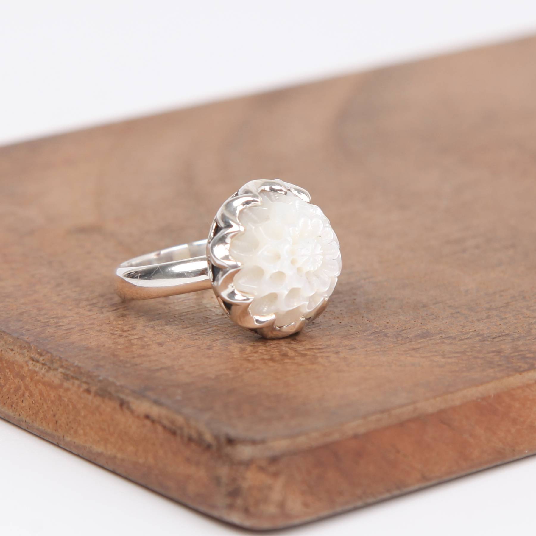 Floral Sterling Silver Ring with Mother of Pearl