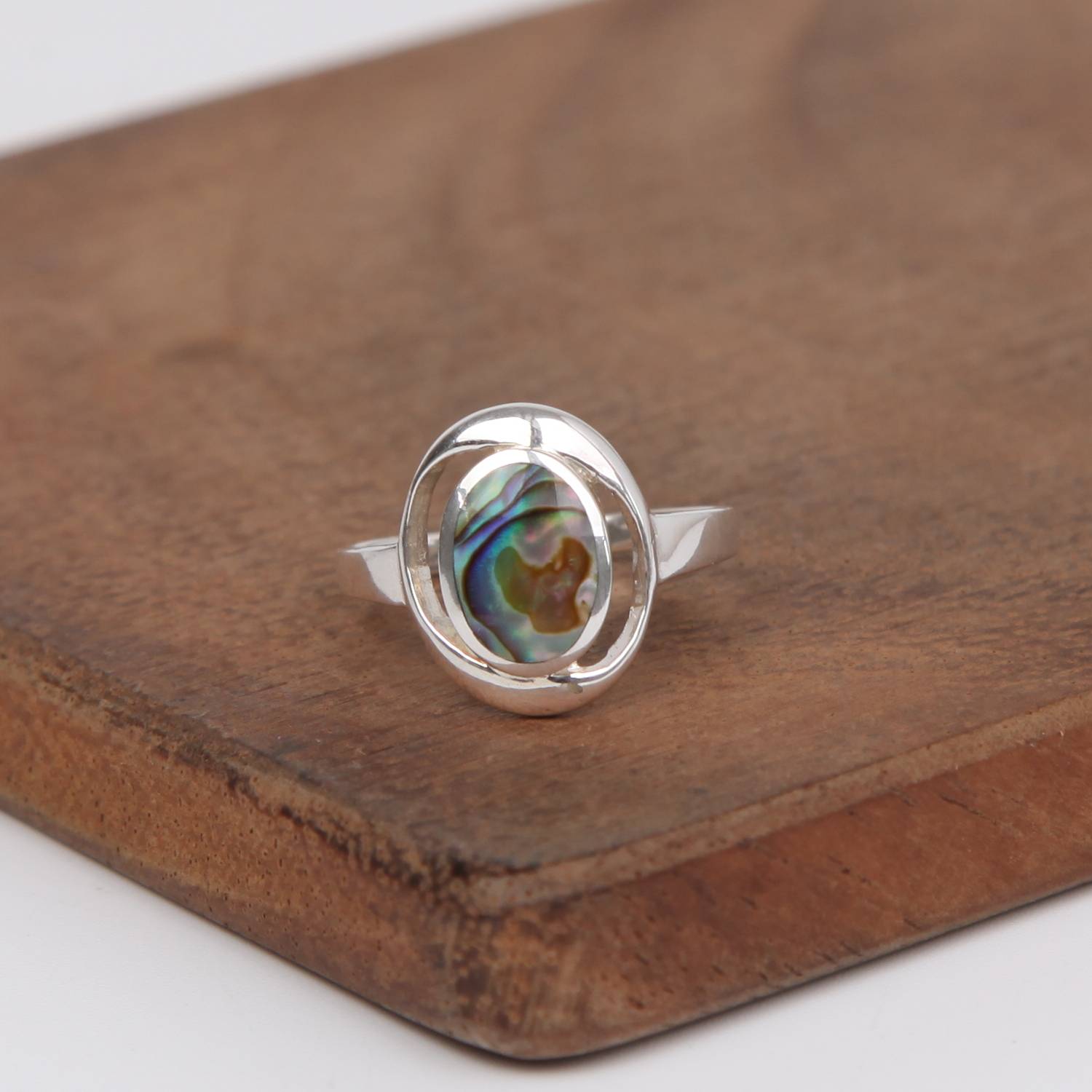Sterling Silver Ring with Paua Shell( Rainbow Abalone)