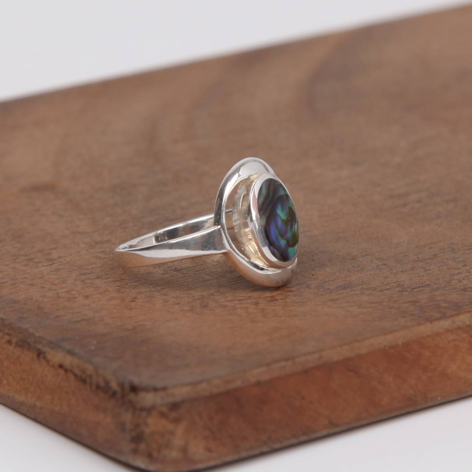 Sterling Silver Ring with Paua Shell( Rainbow Abalone)