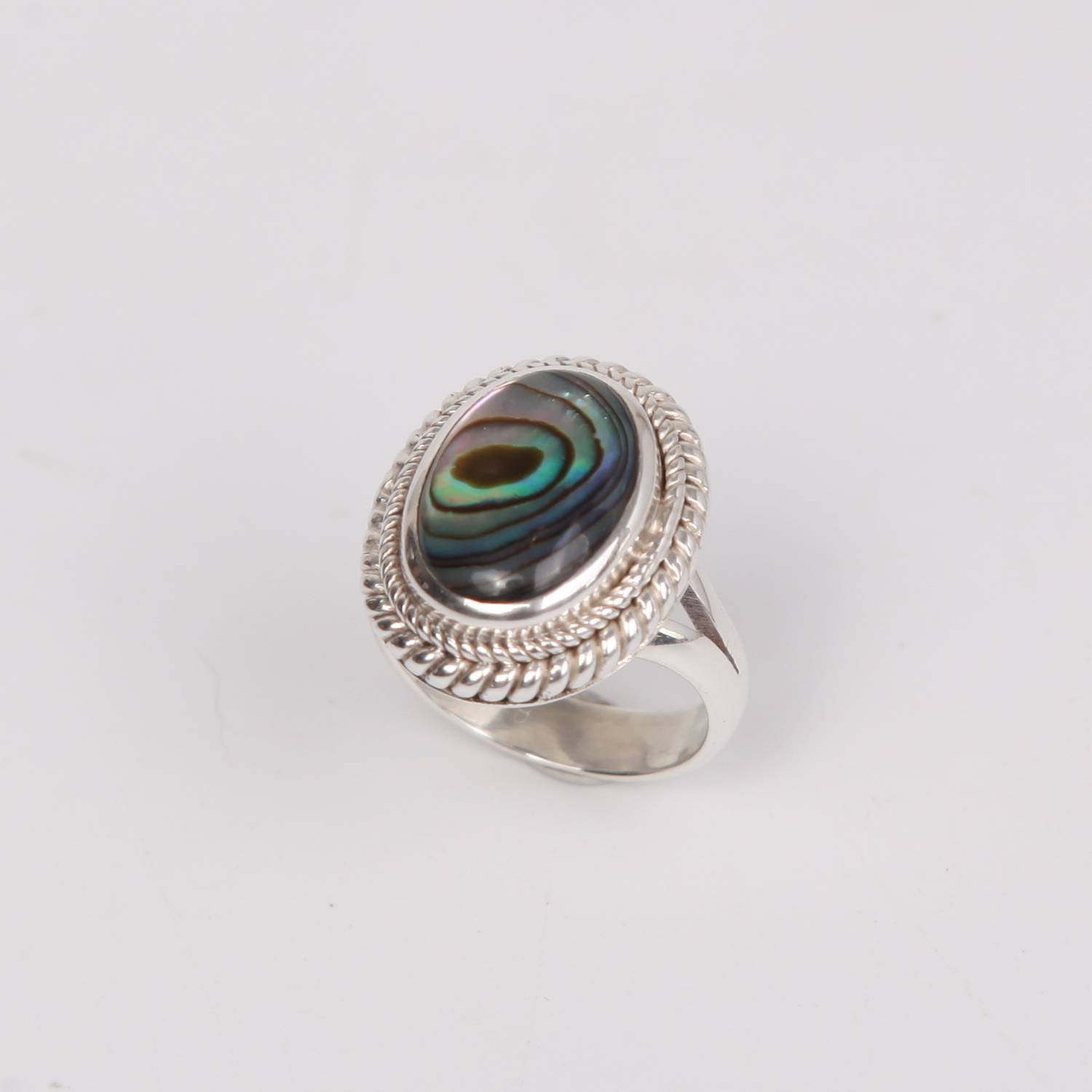 Detailed Sterling Silver Ring with Paua Shell( Rainbow Abalone)