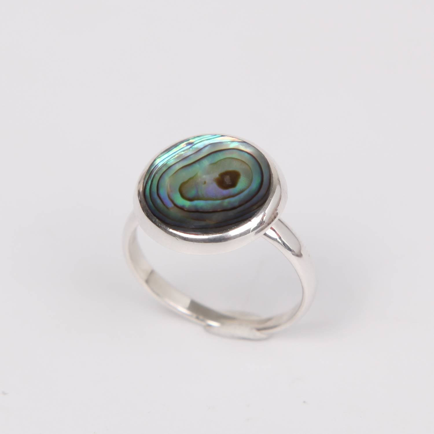 Oval Sterling Silver Ring with Paua Shell( Rainbow Abalone)