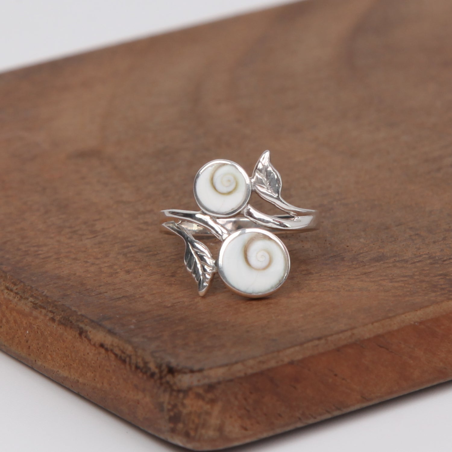 Floral Sterling Silver ring with Shiva Eye Shell