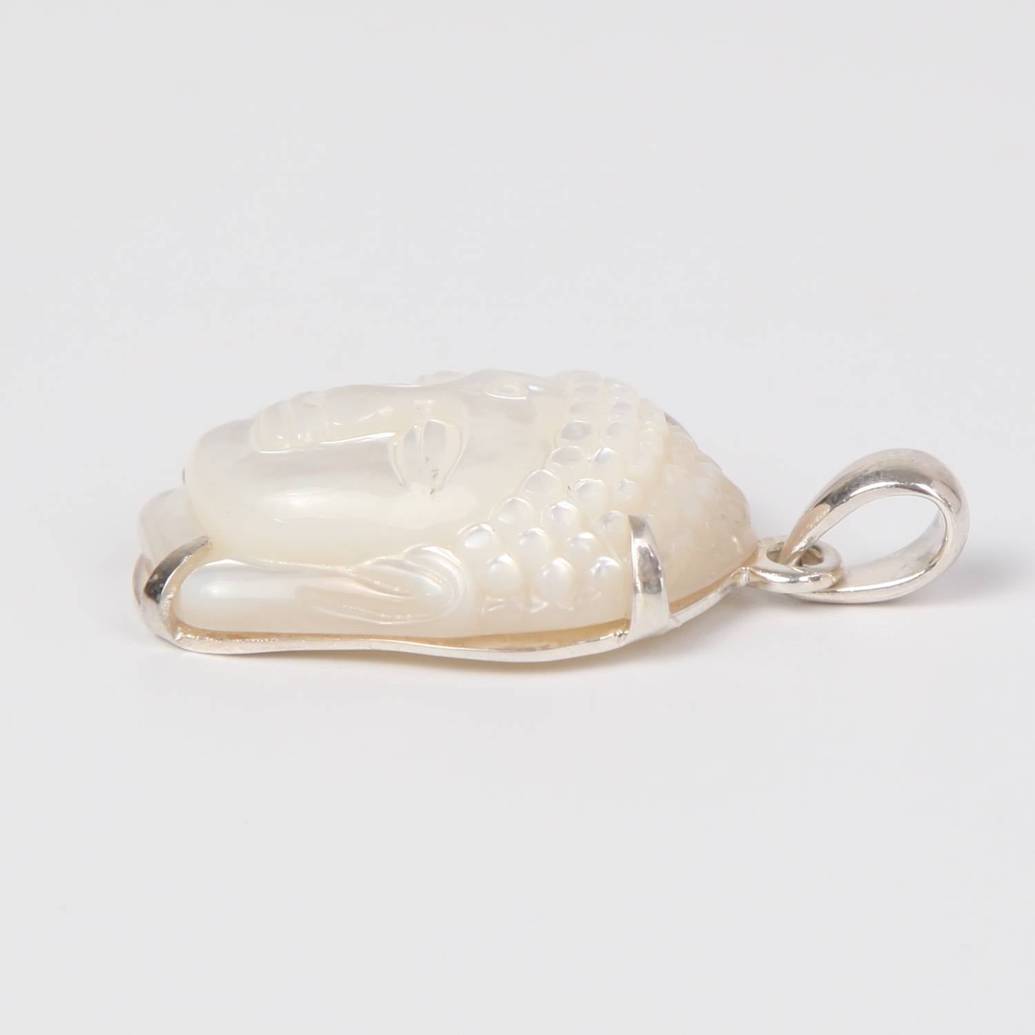 Mother of Pearl Buddha Head Sterling Silver Pendant