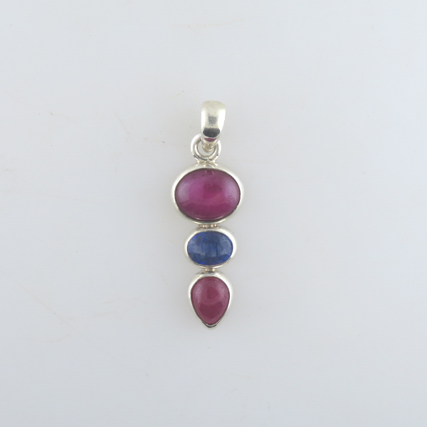 Ruby Pendant with Blue Sapphire and Sterling Silver