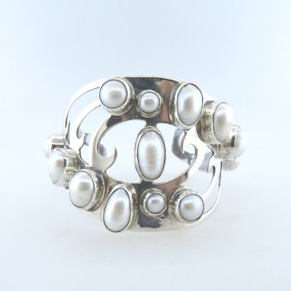 Sterling Silver Bangle with Fresh Water Pearls