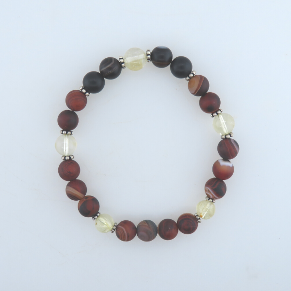 Agate Bead Bracelet with Citrine and Silver