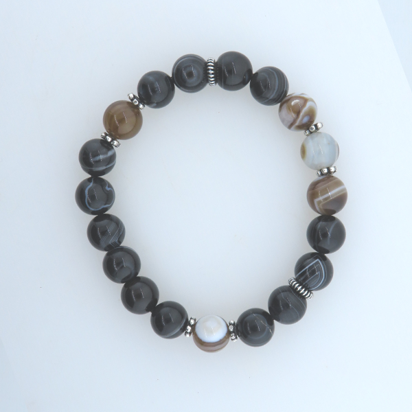 Tiger's Eye Bead Bracelet with Lava and Silver