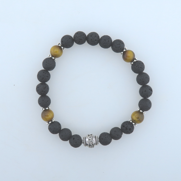 Lava Bead Bracelet with Tiger's Eye and Silver