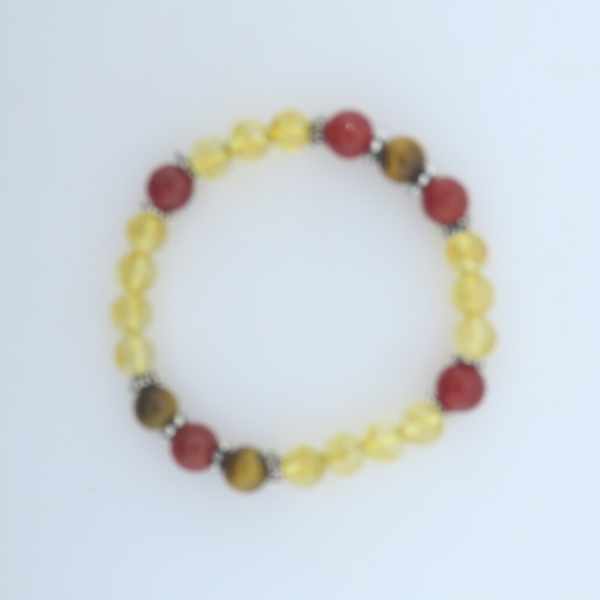 Citrine Bead Bracelet with Carnelian, Tiger's Eye and Silver