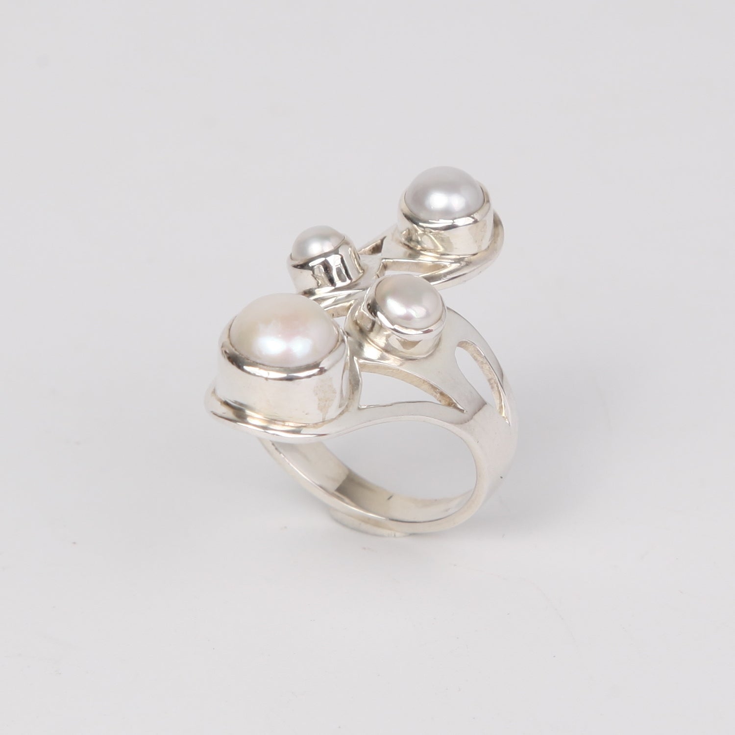 Detailed Sterling Silver Ring with Fresh Water Pearls