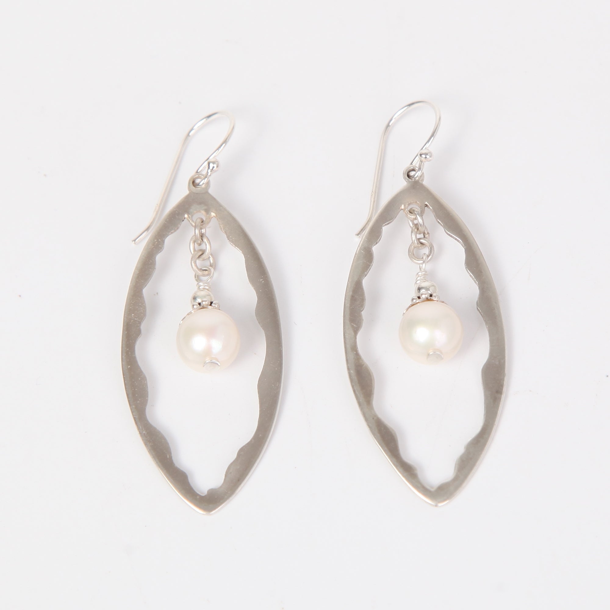 Oval Sterling Silver Earrings with Fresh Water Pearls