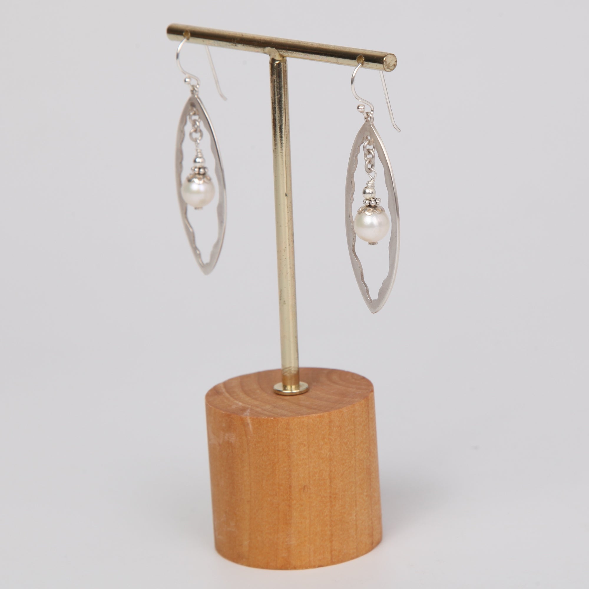 Oval Sterling Silver Earrings with Fresh Water Pearls
