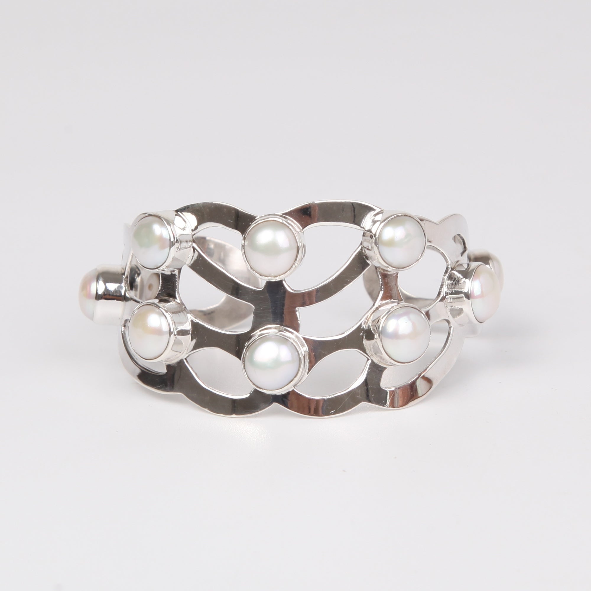 Sterling Silver Bangle with Fresh Water Pearls Small