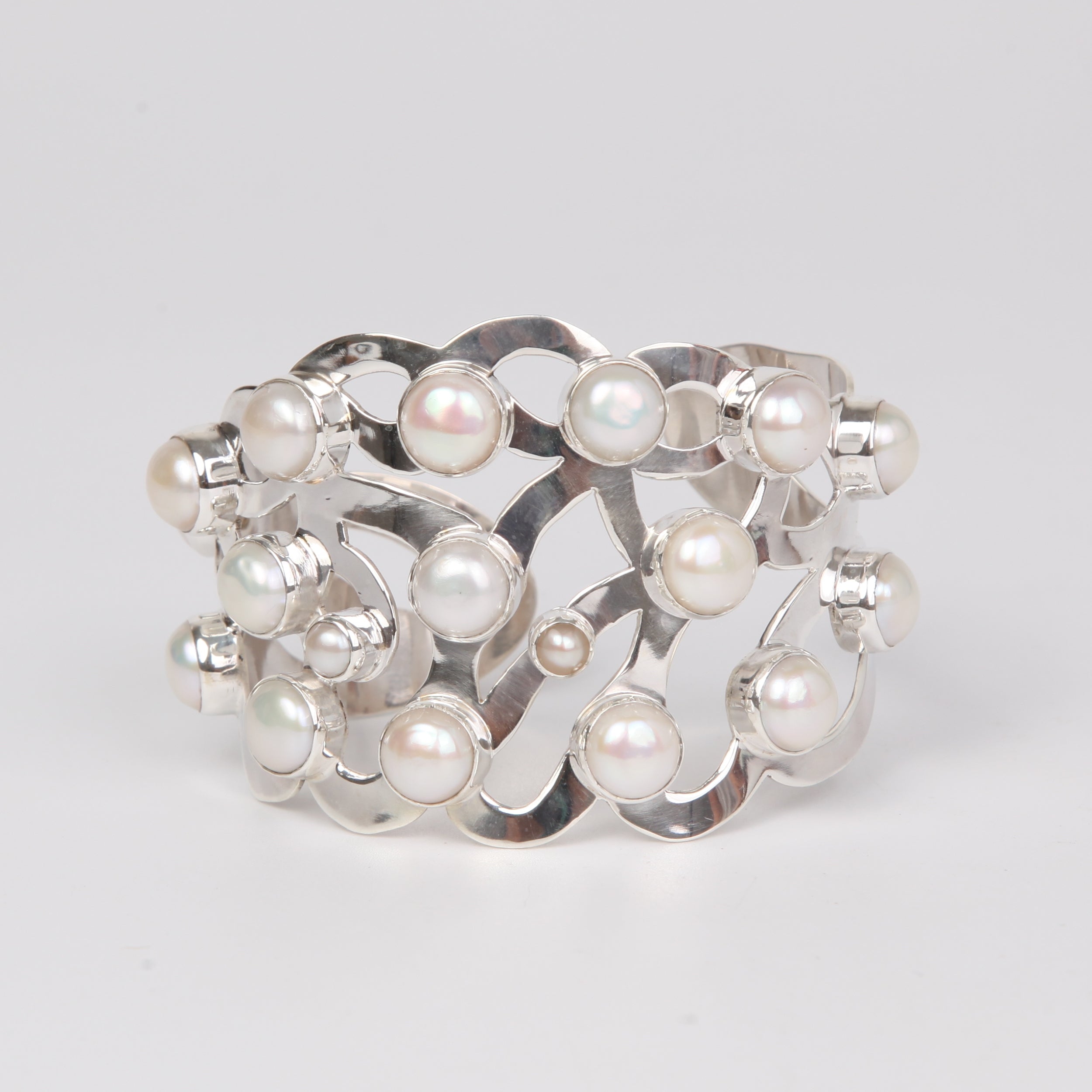 Sterling Silver Bangle with Fresh Water Pearls Large