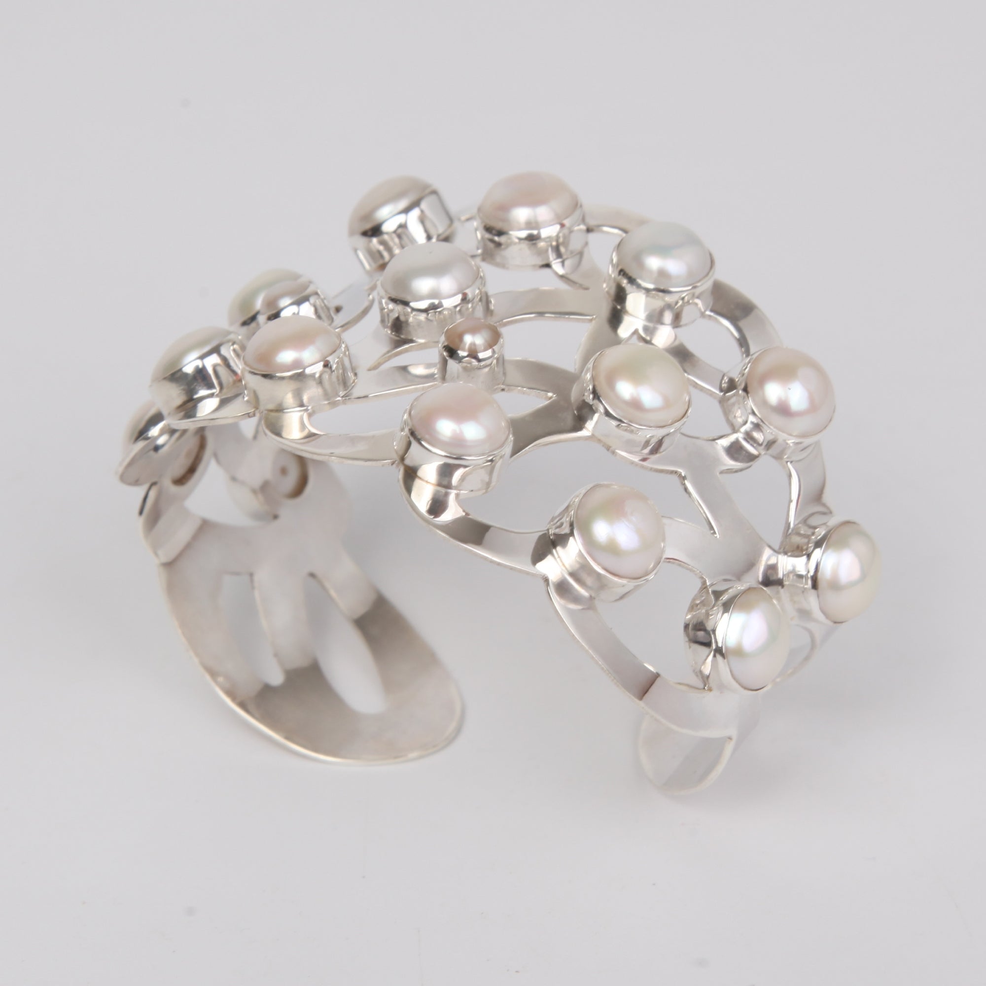 Sterling Silver Bangle with Fresh Water Pearls Large