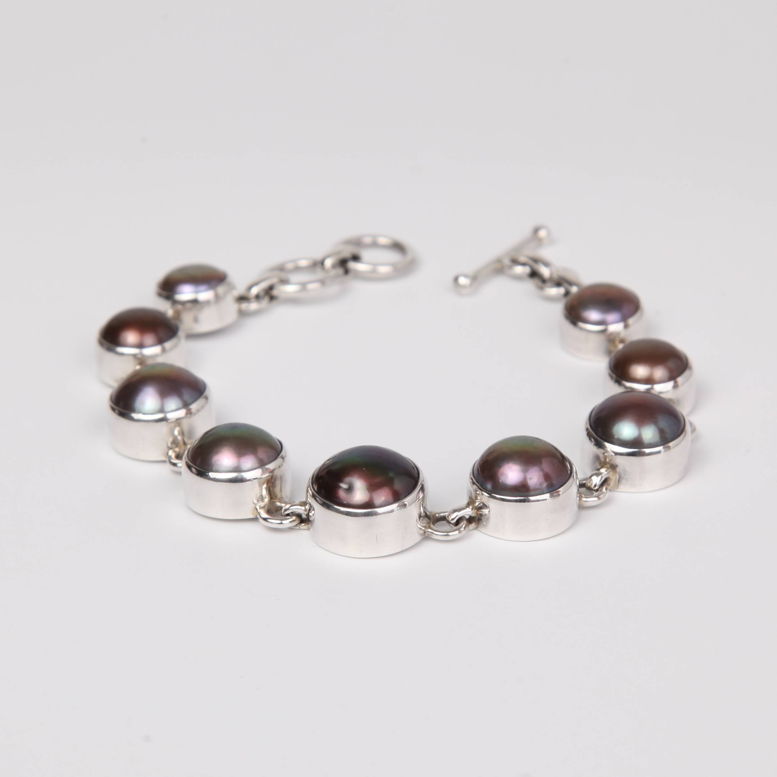 Dark Sterling Silver Bracelet with Fresh Water Pearls