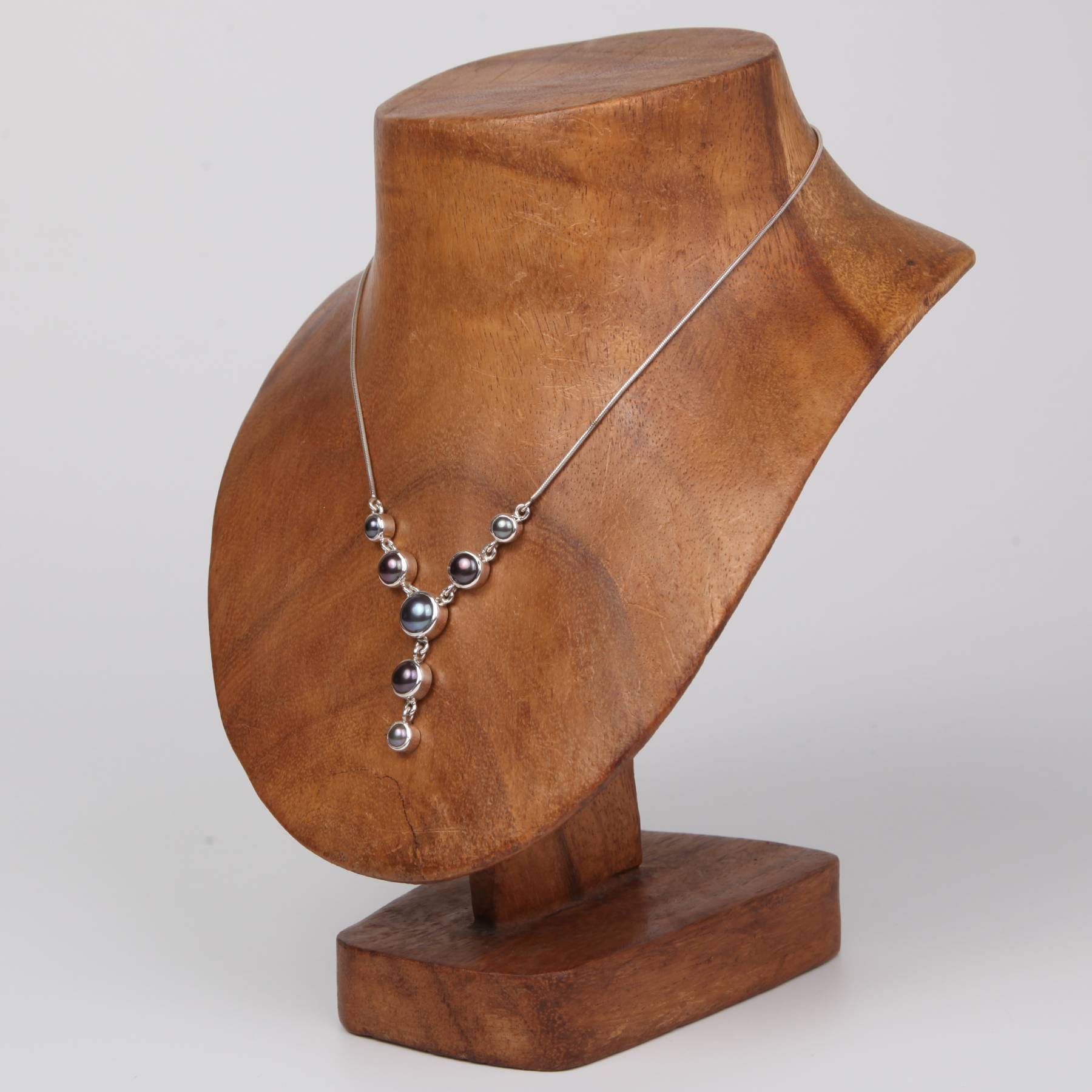 Dark Drop Down Sterling silver Necklace with Fresh Water Pearls
