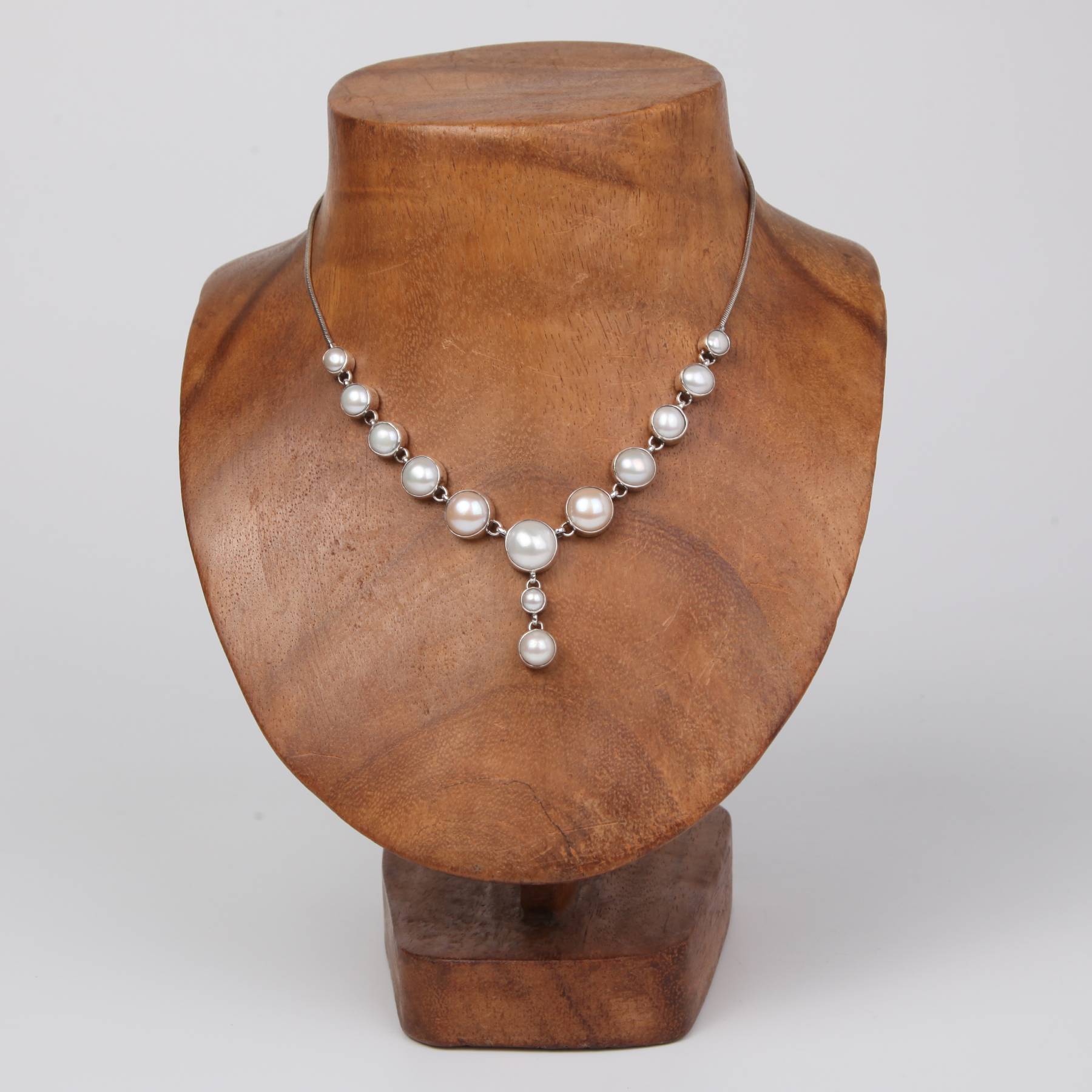 Light Drop Down Sterling silver Necklace with Fresh Water Pearls