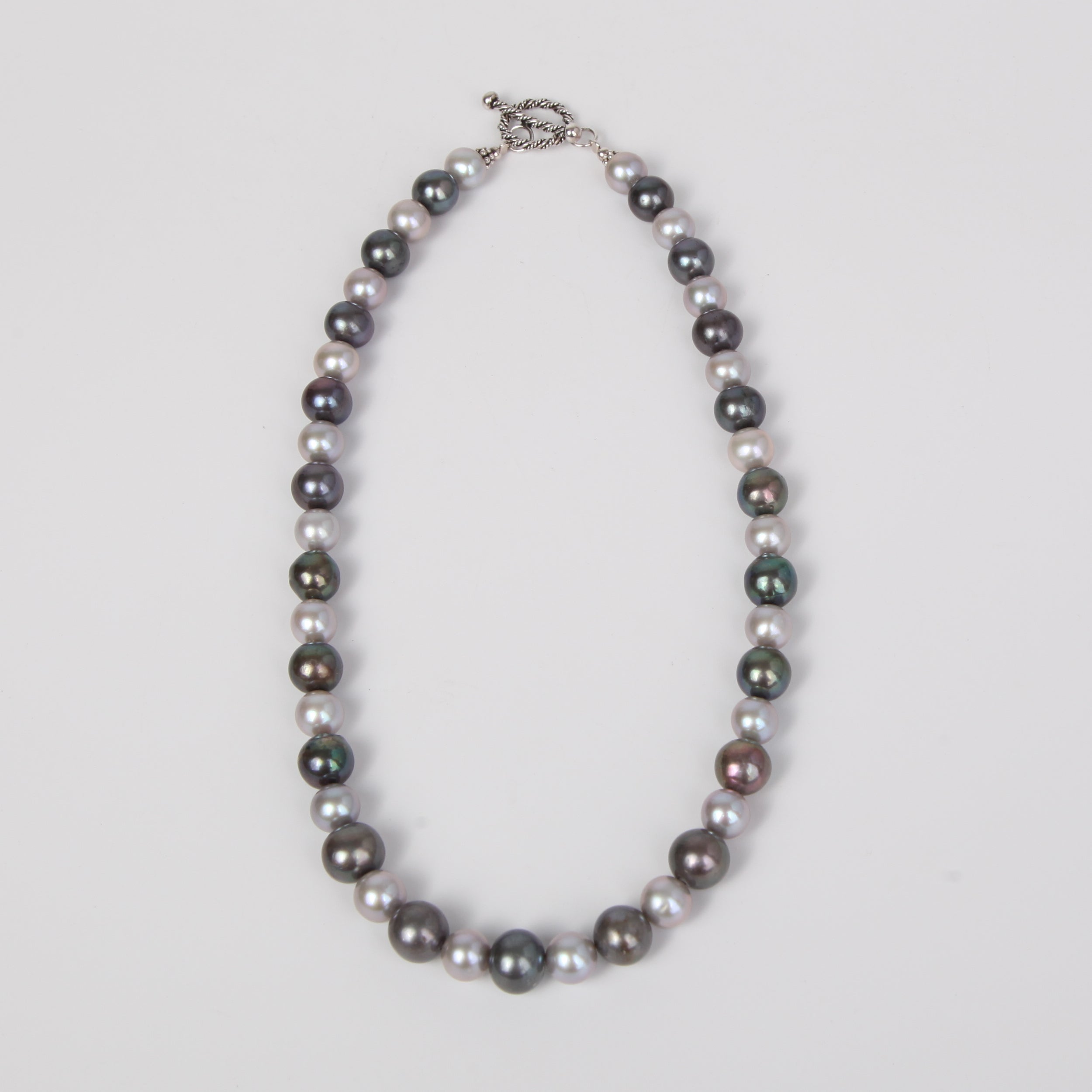 Dark Two Tone Fresh Water Pearl Necklace with Sterling Silver