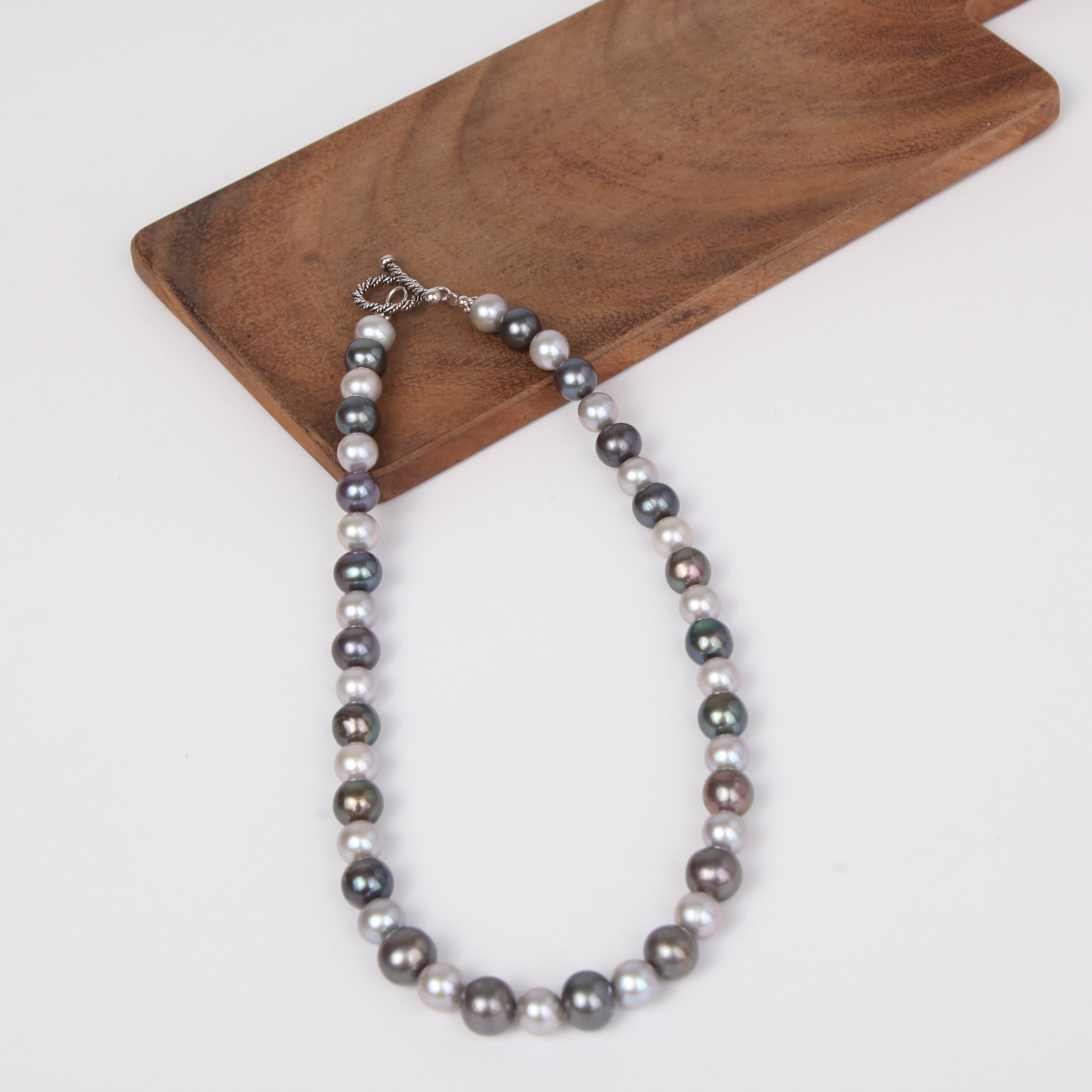 Dark Two Tone Fresh Water Pearl Necklace with Sterling Silver