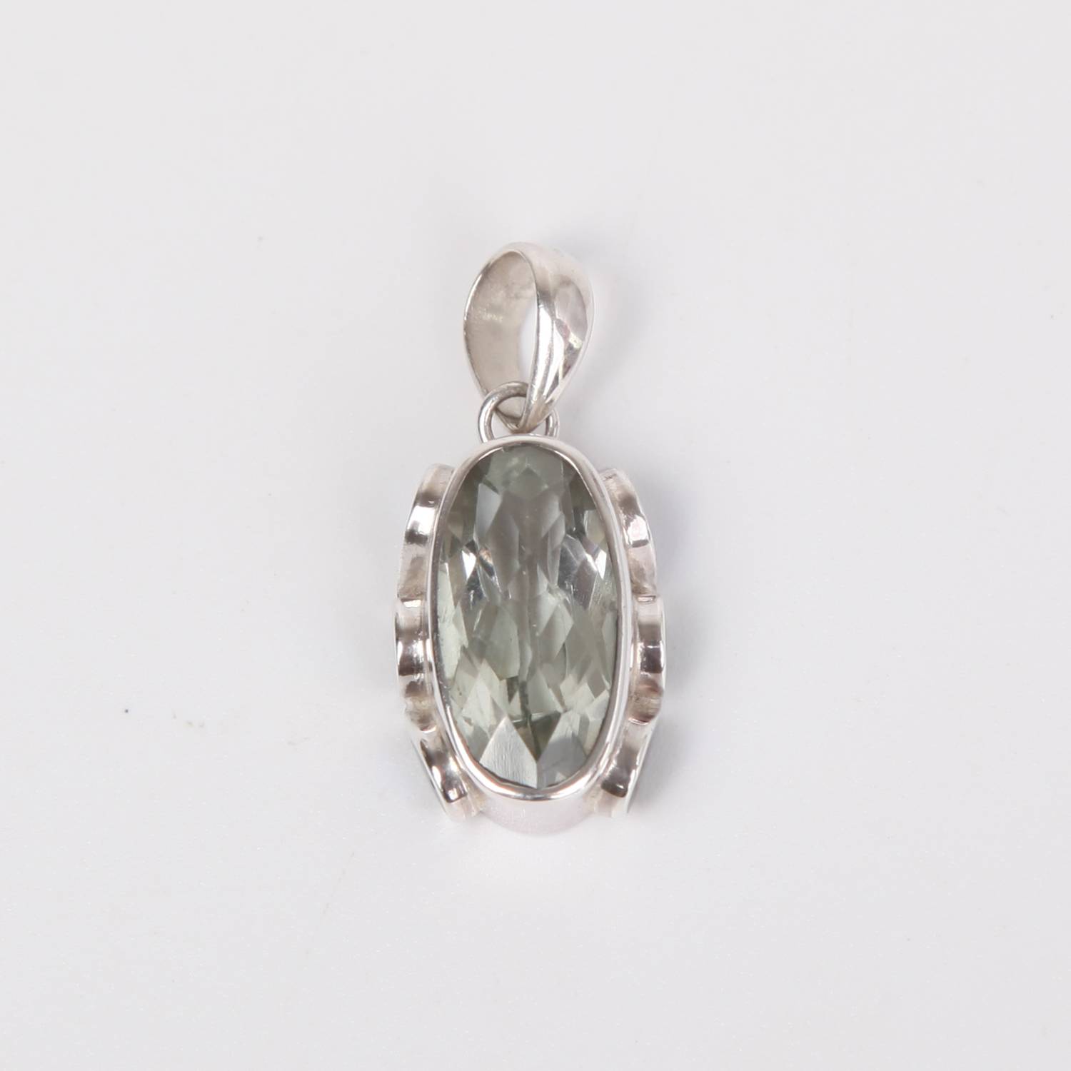 Sterling Silver Pendant with Green Amethyst and Paua Shell (Rainbow Abalone)