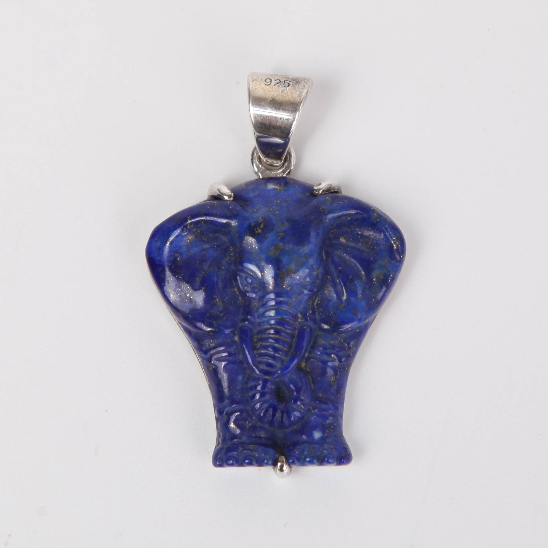Sterling Silver Pendant with Lapis Lazuli (Elephant curved)