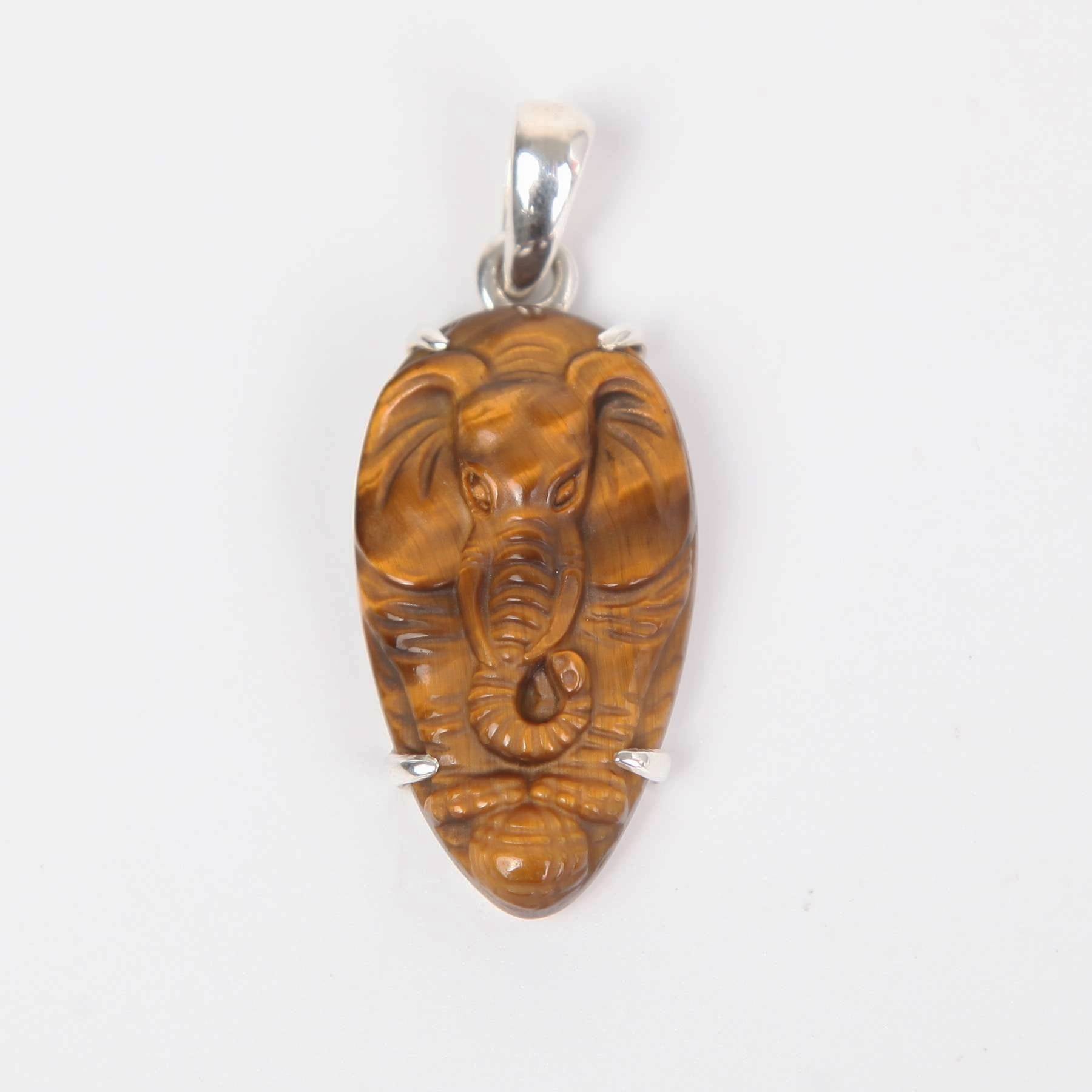 Sterling Silver Pendant with Tiger's Eye (Elephant Large)