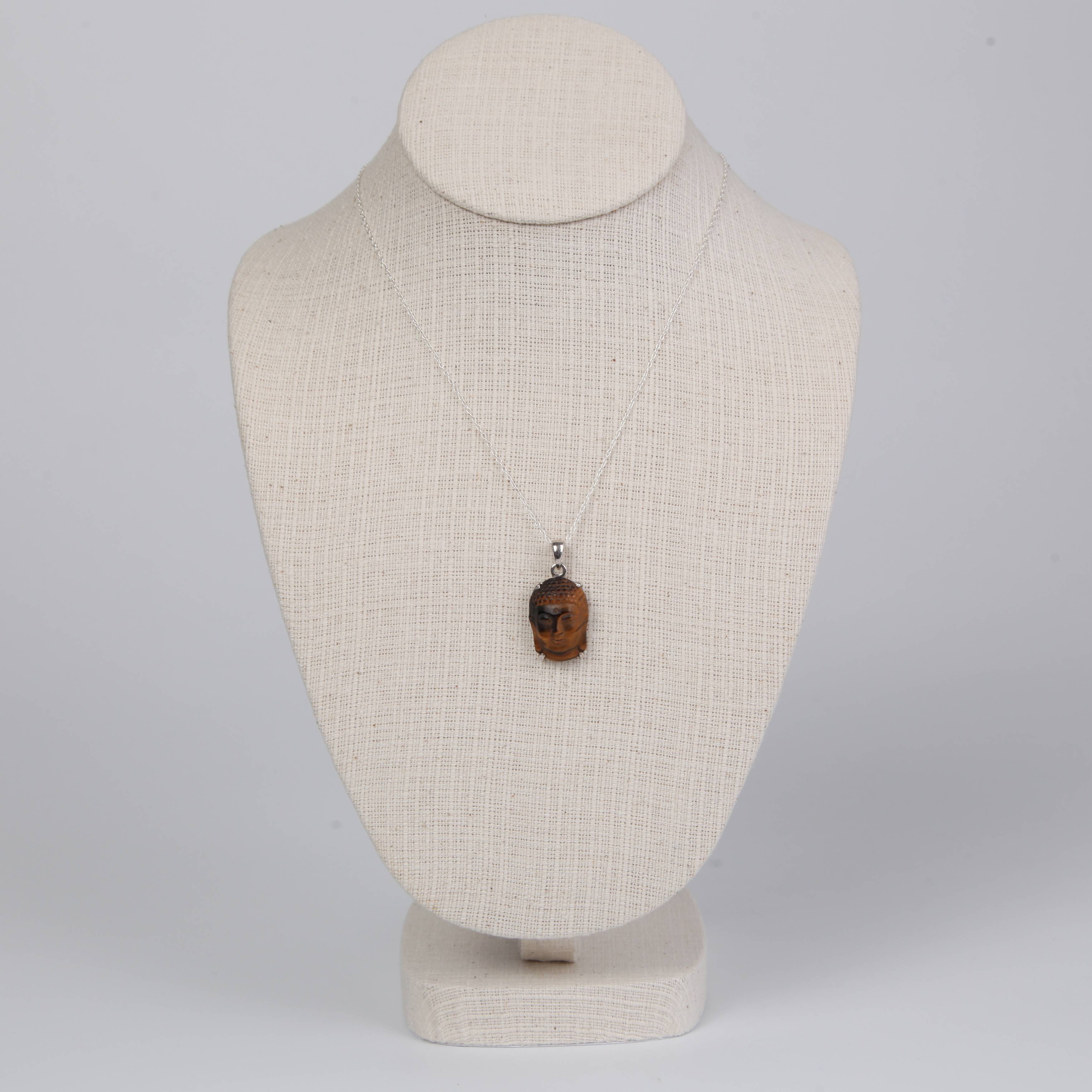 Tiger's Eye Buddha Head Pendant with Sterling Silver Small