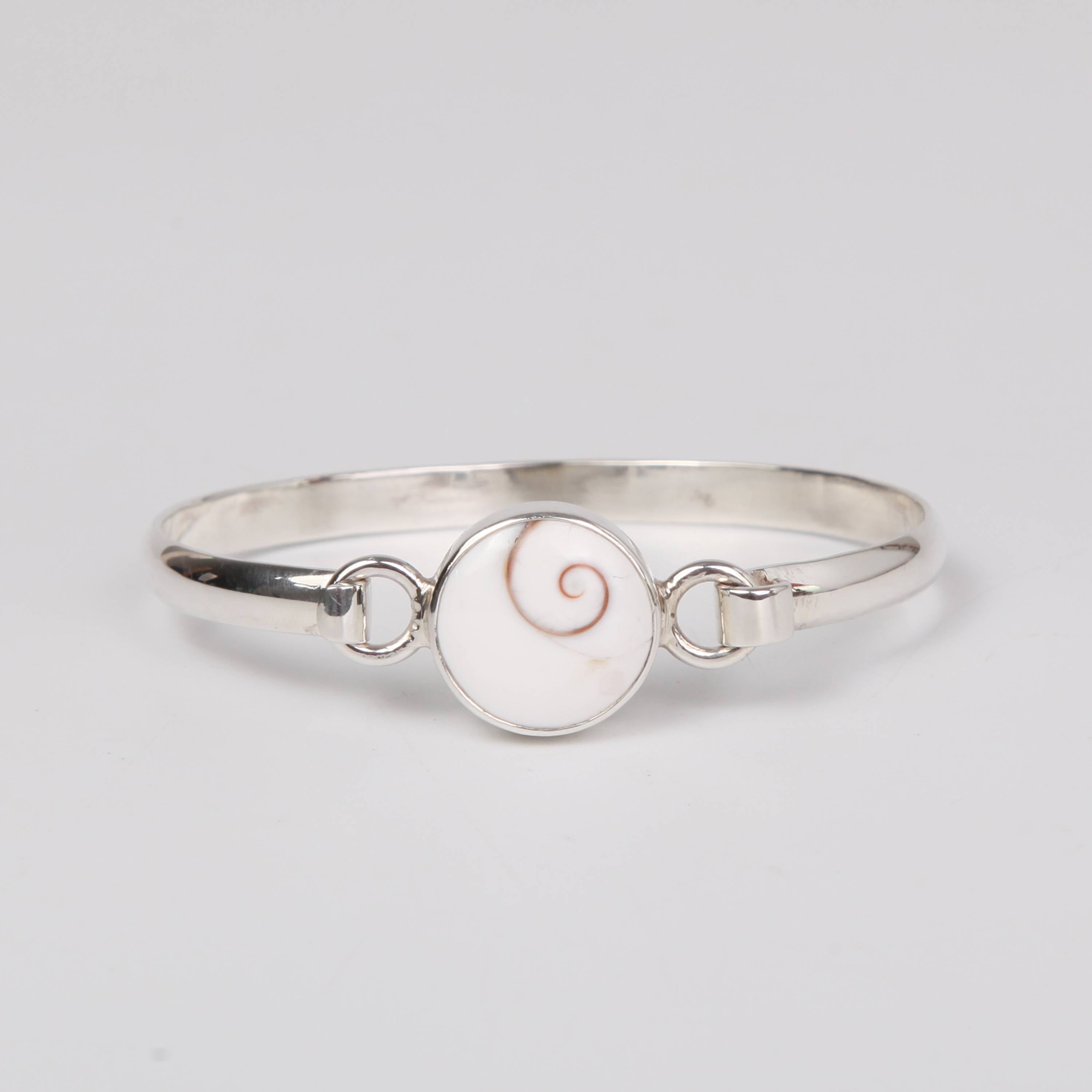 Sterling Silver Bangle with Shiva Eye Shell