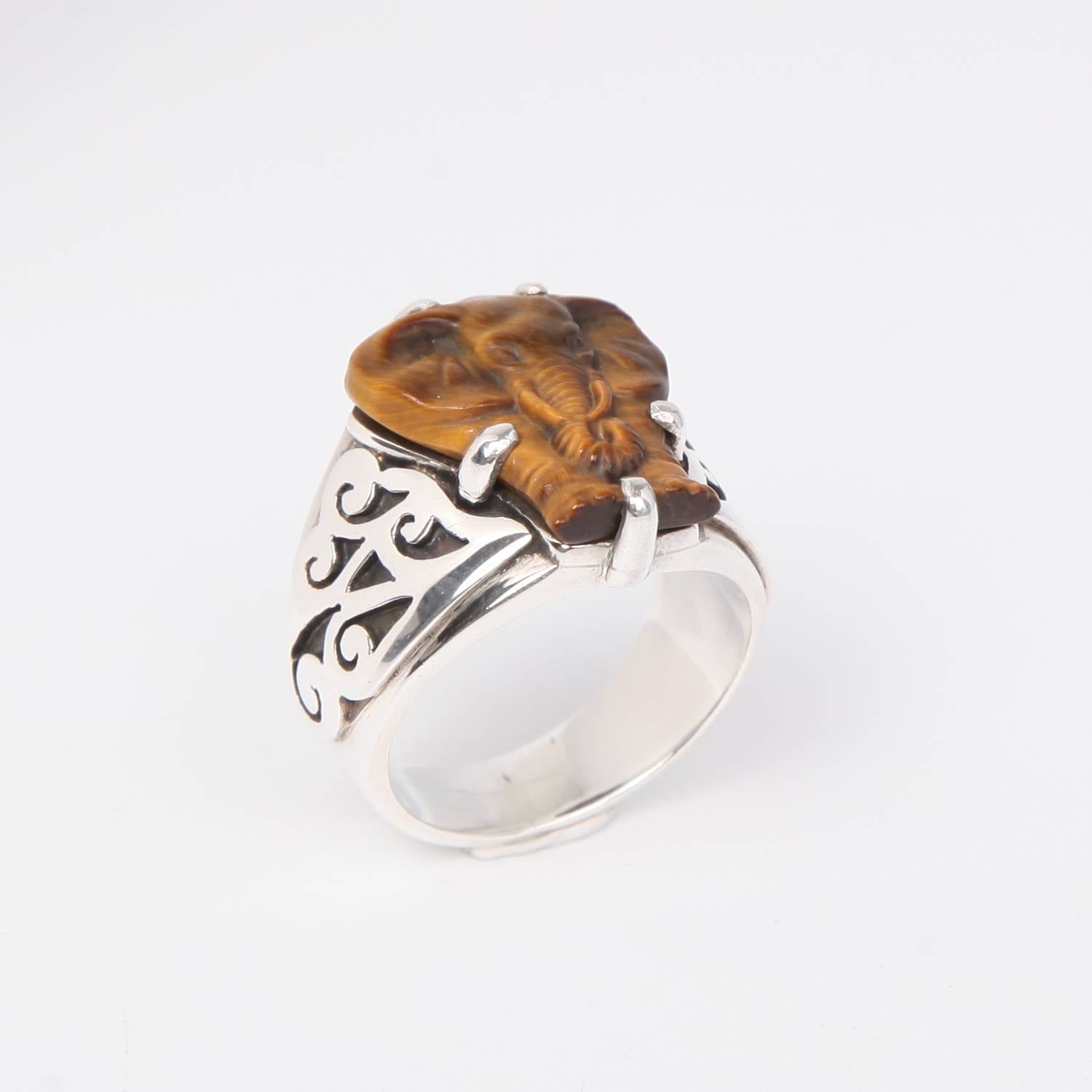 Sterling Silver Ring with Tiger's Eye (Elephant curved)