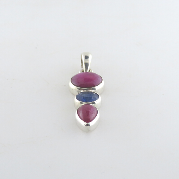 Ruby Pendant with Blue Sapphire and Sterling Silver