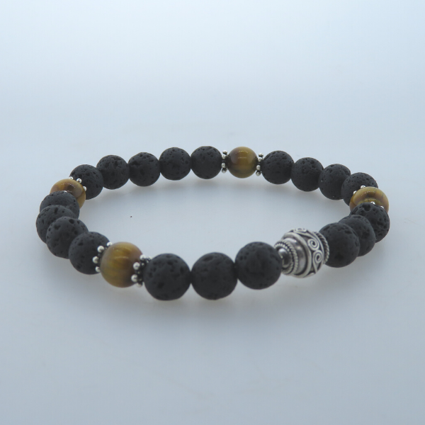 Lava Bead Bracelet with Tiger's Eye and Silver