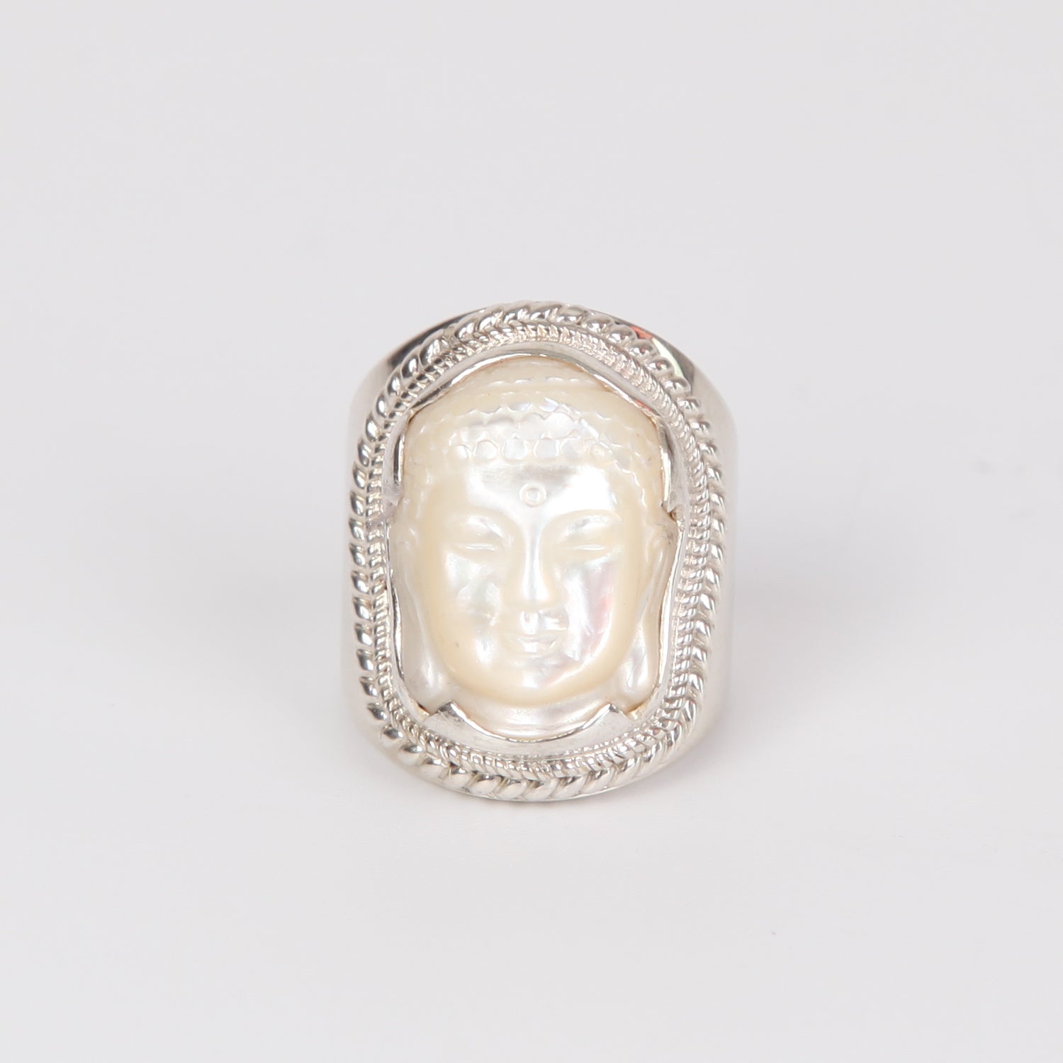 Mother of Pearl Buddha Head Curved Ring with Sterling Silver