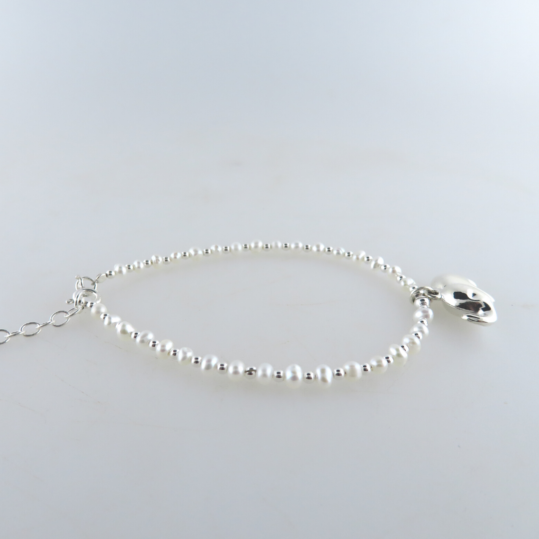 Fresh Water Pearl Bracelet with Silver Beads and Silver Elephant Charm