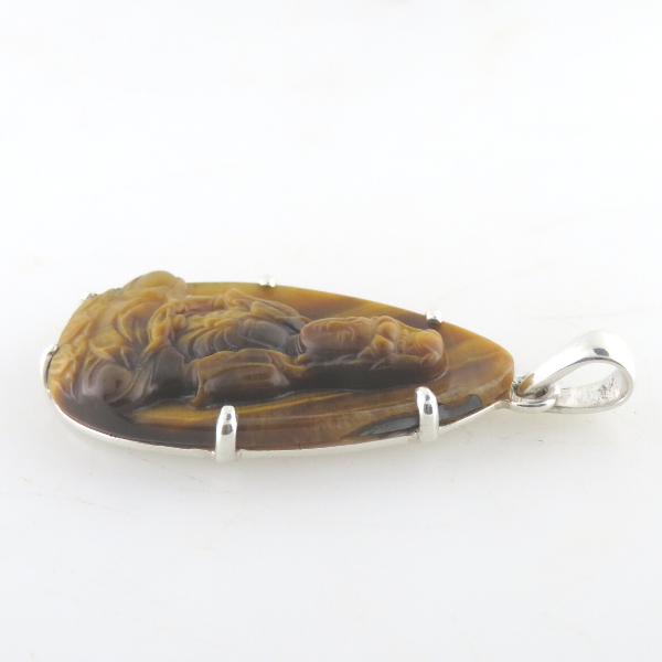 Tiger's Eye (Quanyin Curved) Pendant with Sterling Silver