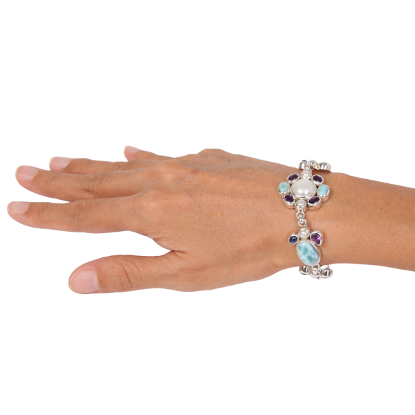 Larimar Stone Sterling Silver Bracelet with Blue Sapphire