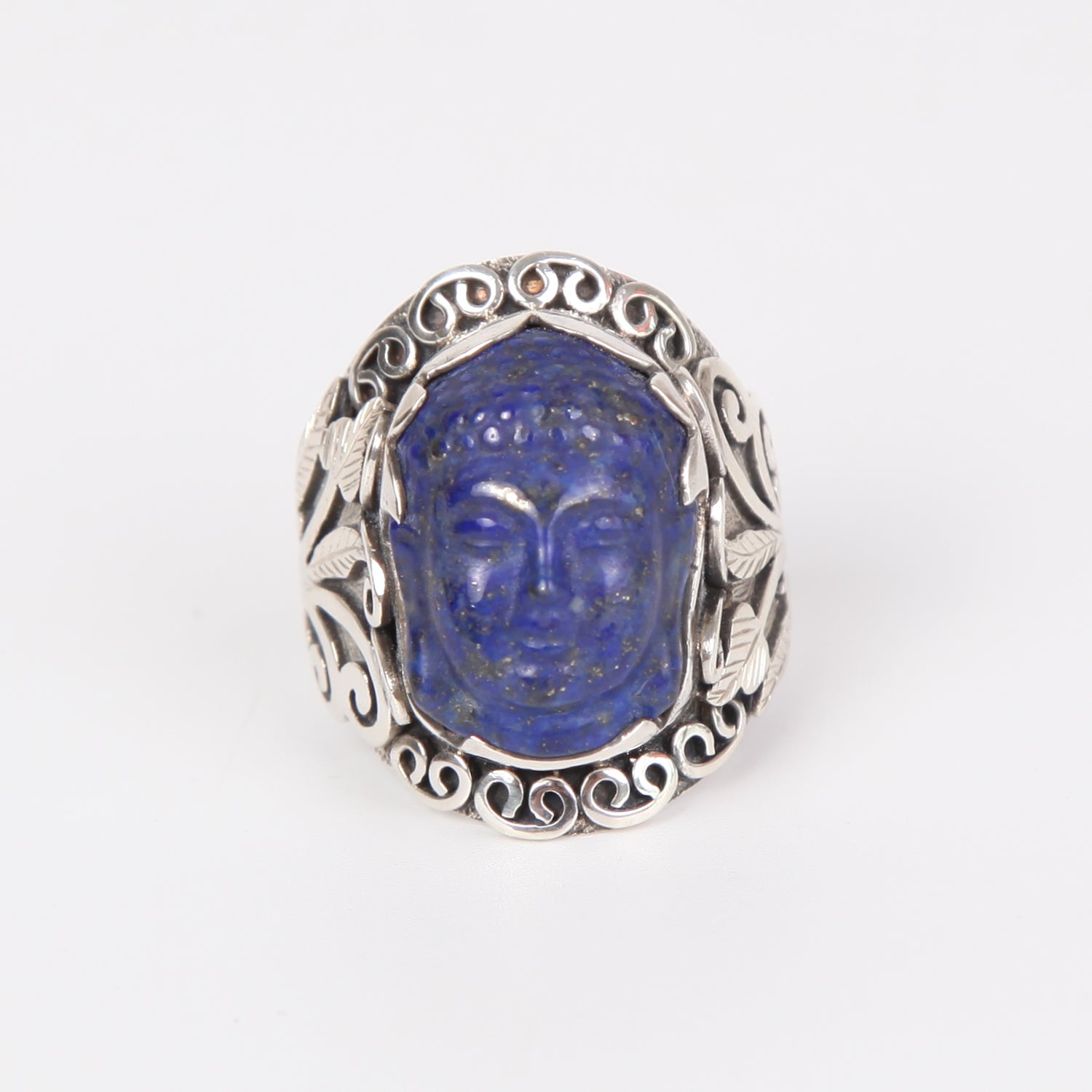 Lapis Lazuli Buddha Head Detailed with Sterling Silver