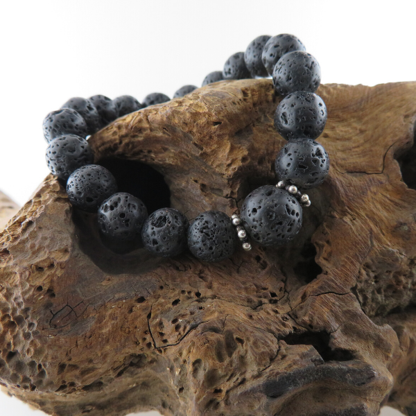 Lava Beads Bracelet with Silver